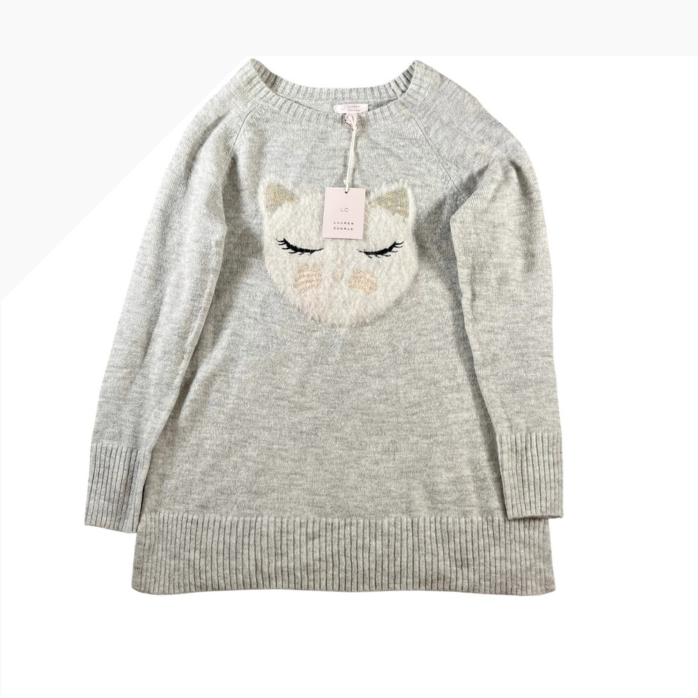 LC Lauren Conrad Womens Gray Graphic‎ Cat Tunic Sweater Size Medium NWT